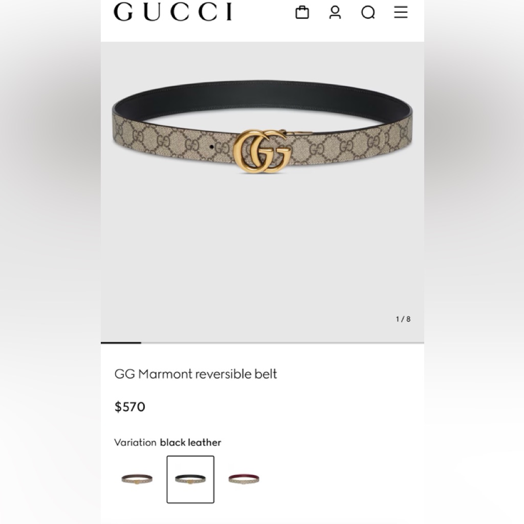 Gucci Gg Marmont Reversible Belt, Black Leather, 80 Cm (32 In) Super Cute.